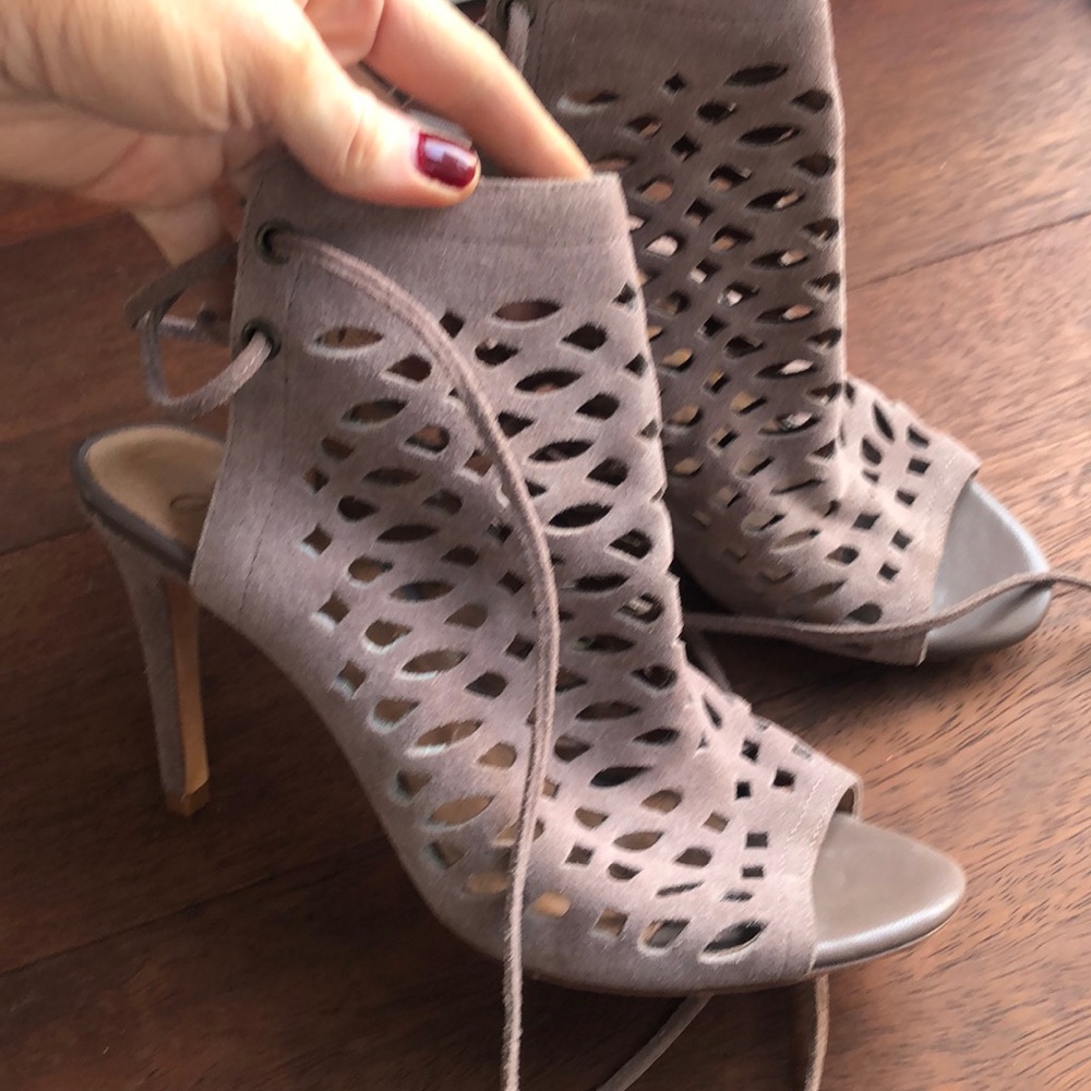 Brown taupe Joie suede heels